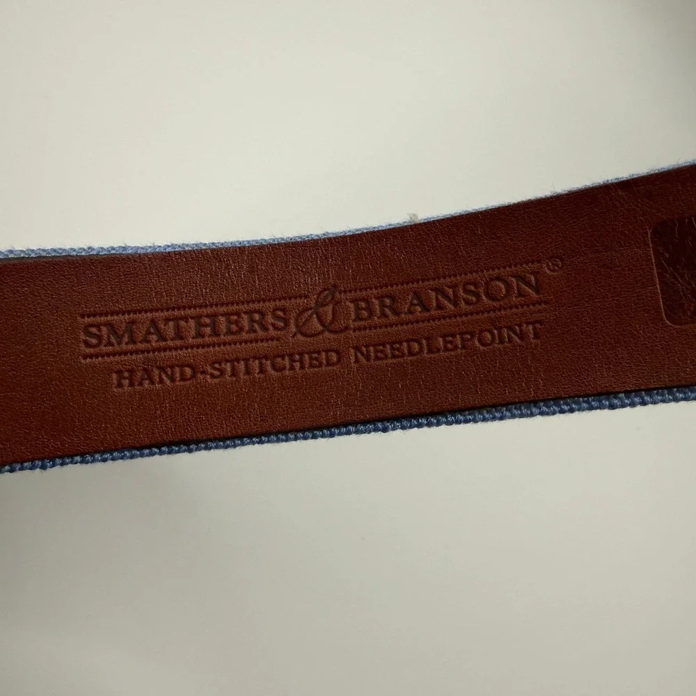 Smathers & Branson Needlepoint Belt Mens 40 Blue KC Royals MLB Leather Brass